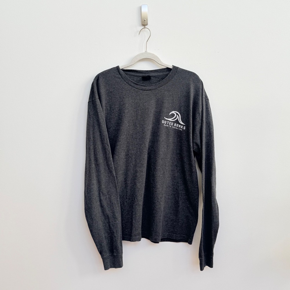 Outer Banks North Carolina Graphic Long Sleeve Tee Gray Wave Logo Shirt - Picture 2 of 8